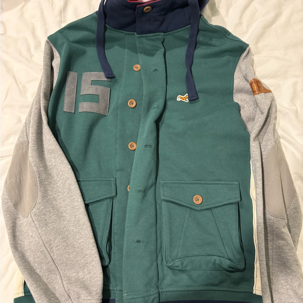 Green and Gray Varsity Jacket with Hood